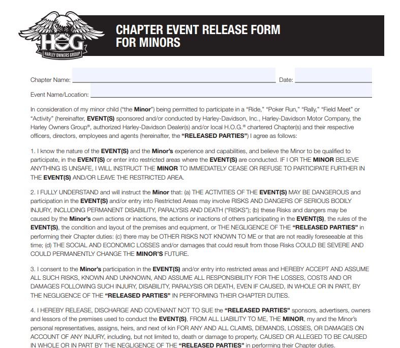 Chapter Event Release Form For Minors